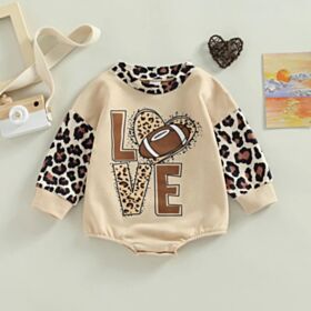 0-18M Baby Bull Head Rugby Leopard Colorblock Sleeve Letters Bodysuit Wholesale Baby Clothes KJV387297