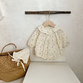 3-24M Floral Bubble Long Sleeve Lotus Wide Collar Romper Baby Wholesale Clothing