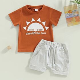 3M-3Y Sun Letter Print Short Sleeve T-Shirt And Shorts Set Baby Wholesale Clothing