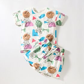 18M-7Y Cartoon Cute Mouse Colorful Pattern T-Shirt And Shorts Set Wholesale Kids Boutique Clothing