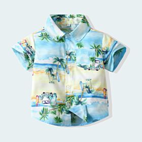 9M-4Y Coconut Tree Beach Sea Print Short Sleeve Shirt Wholesale Kids Boutique Clothing