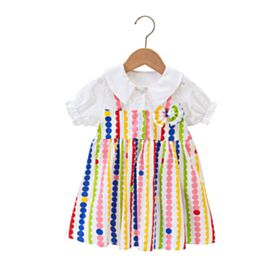 18M-5Y Colorful Polka Dot Short Sleeve Fake Two Piece Little Girl Dress Wholesale Girls Clothes V3823031600055