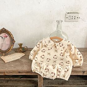 3-24M Floral Lotus Wide Collar Long Sleeve Romper Baby Wholesale Clothing