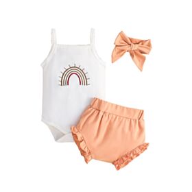 0-18M Baby Girl Sets Rainbow Print Camisole Bodysuit And Plaid Shorts And Headband Wholesale Baby Clothes Suppliers V5923031600038