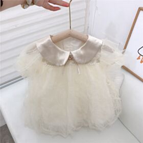 18M-6Y Silk Collar Lace Mesh Dress Wholesale Kids Boutique Clothing