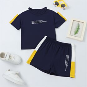 18M-6Y Colorblock Letter Print T-Shirt And Shorts Set Wholesale Kids Boutique Clothing