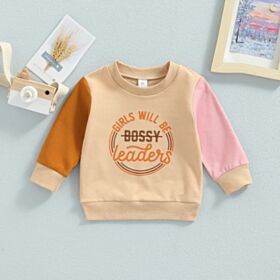 9M-4Y Toddler Letter Print Hit Color Pullover Wholesale Toddler Clothing KTV385604 brown