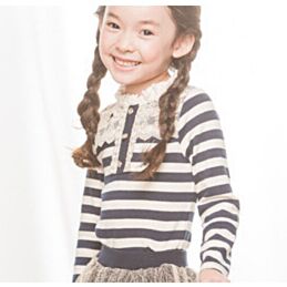 2-7Y Striped Lace Collar Button Decoration Long Sleeve Pullover Tops Wholesale Kids Boutique Clothing KTV4919801