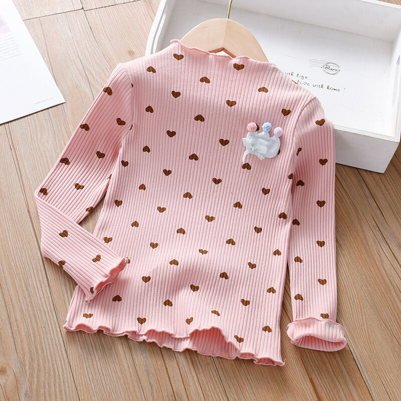 18M-7Y Toddler Girl Long Sleeve Heart Print Half Turtleneck Top Wholesale Girls Clothes KTV591267
