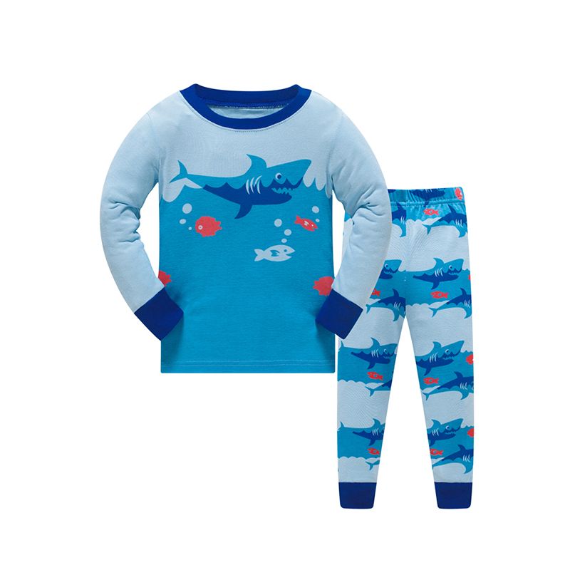 Wholesale 2-piece Cool Sharks Print Cotton Pajamas Set