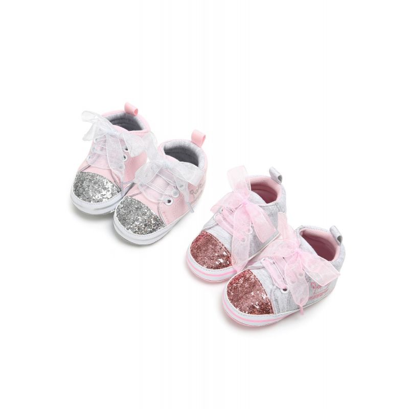 Fashion Sequin Crown Embroidery Lace-up Baby Girls Princess First Start Crib Shoes Wholesale
