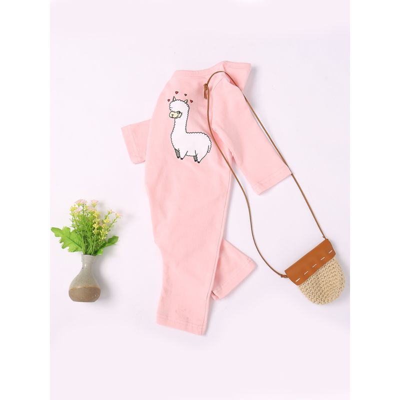 Spring Pink Frilled Sheep Print Baby Girl Sleepsuit Overalls Wholesale