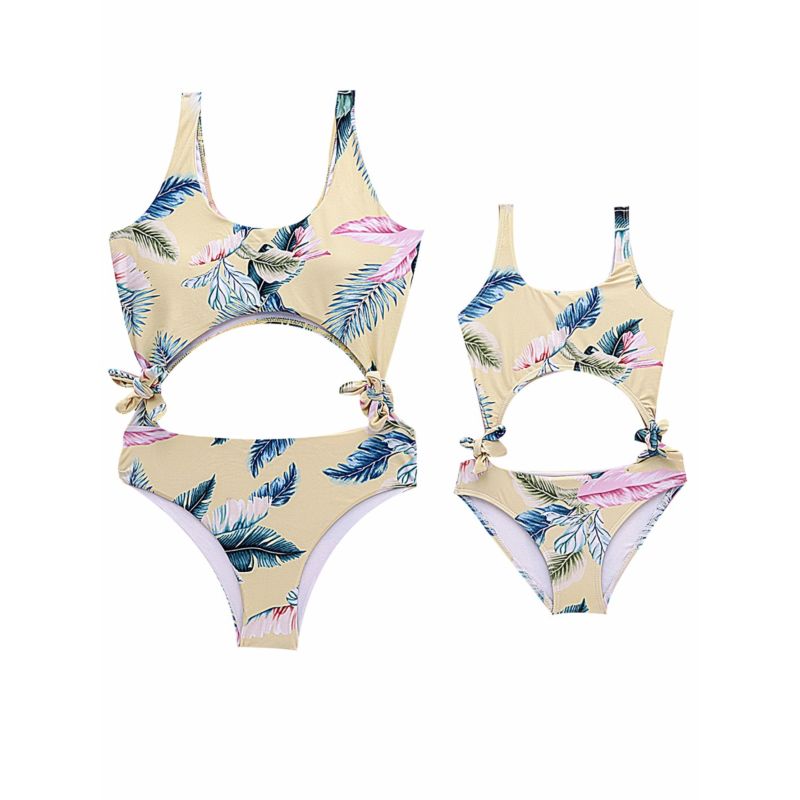 2-Piece Fashion Mom & Me Leaf Print Tankini Bikini Set