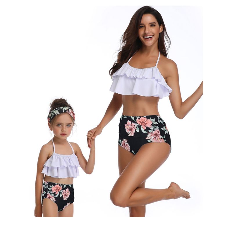 ACSUSS Kids Girls 3 Pieces Tankini Bikini Set Swimsuit Floral Print Crop Tops with Shorts Swimwear Bathing Suit