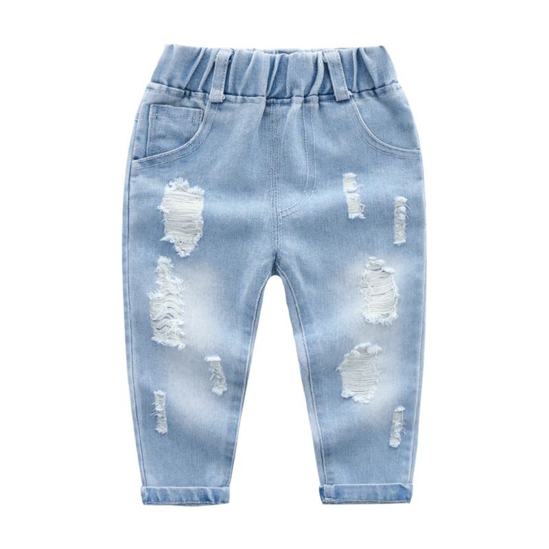 Wholesale Fashion Toddler Little Kids Blue Ripped Jeans