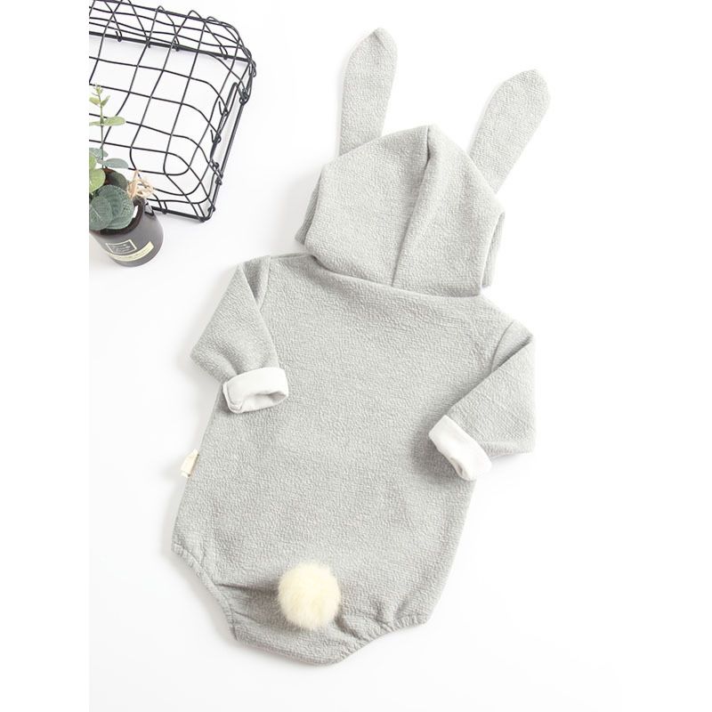 Baby Bunny Striped Romper with Long Ear Hat – Black & White main image 1