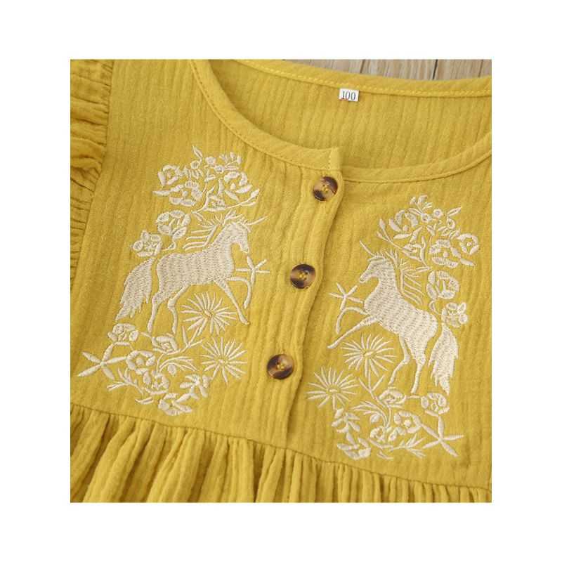 Wholesale Flower Horse Embroidery Ginger Muslin Dress 2