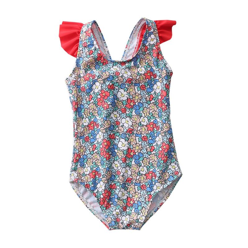 Wholesale Floral Flutter Sleeve Onepiece Swimsuit 2004