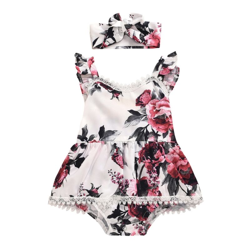Wholesale 2Piece Baby Girl Flower Lace Romper Dress an
