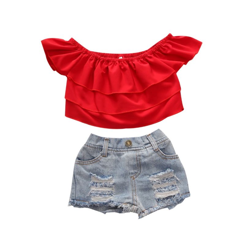 Wholesale Toddler Girl Twopiece Outfits Off Shoulder T