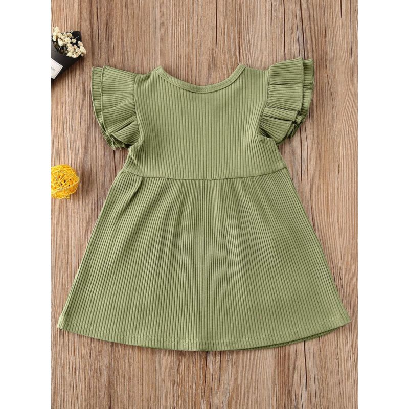 Wholesale Little Girl Solid Color Flutter Sleeve Ribbed