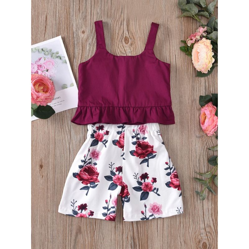 2 Piece Girls S/S Flower Top & Shorts