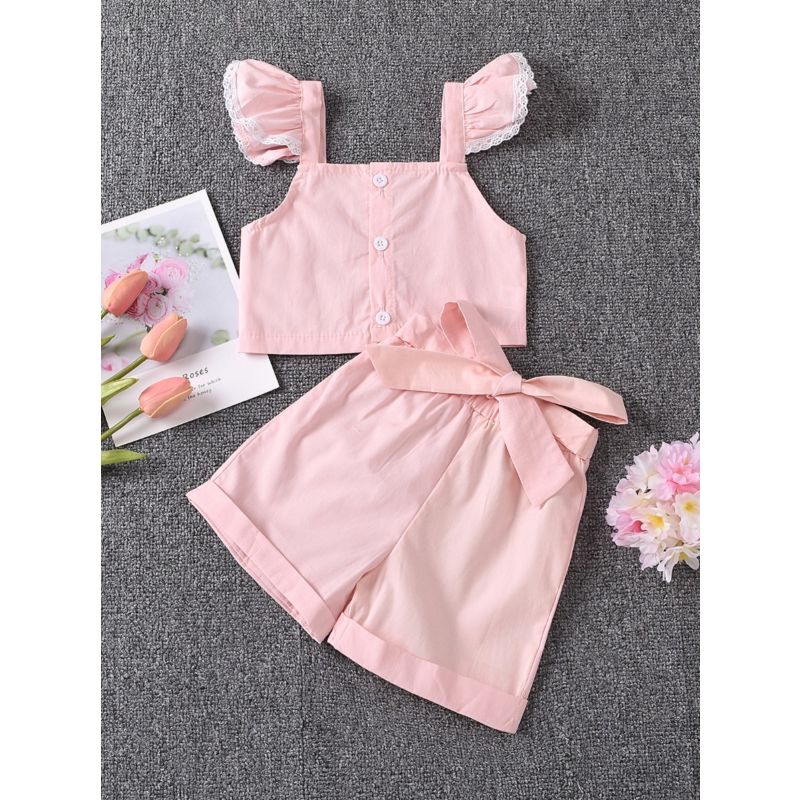 Wholesale 2 Pieces Little Girl Solid Color Set Flutter