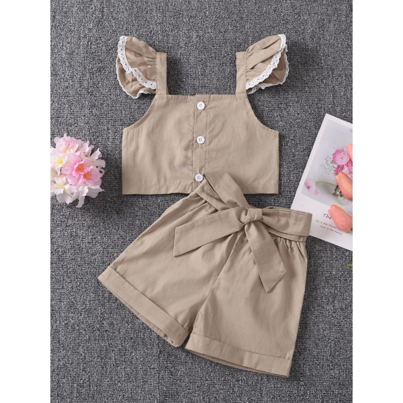 Wholesale 2 Pieces Little Girl Solid Color Set Flutter
