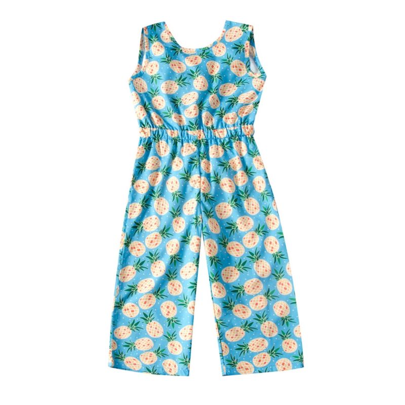 Wholesale Little Girl Pineapple Print Blue Tank Jumpsui