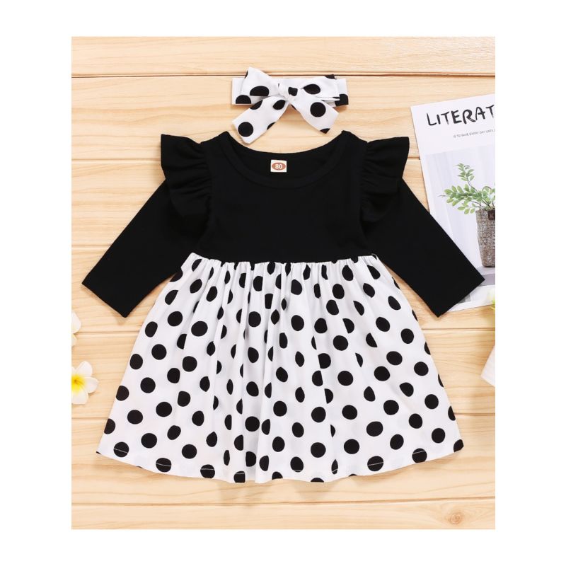 Wholesale 2 Piece Toddler Girl Polka Dot Dress With Hea