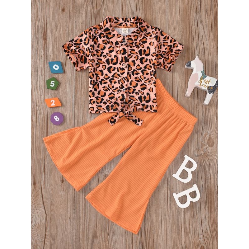 Wholesale 2 Piece Little Girl Leopard Tshirt Matching