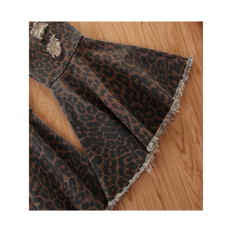 Wholesale Little Girl Leopard Print Ripped Flared Pants