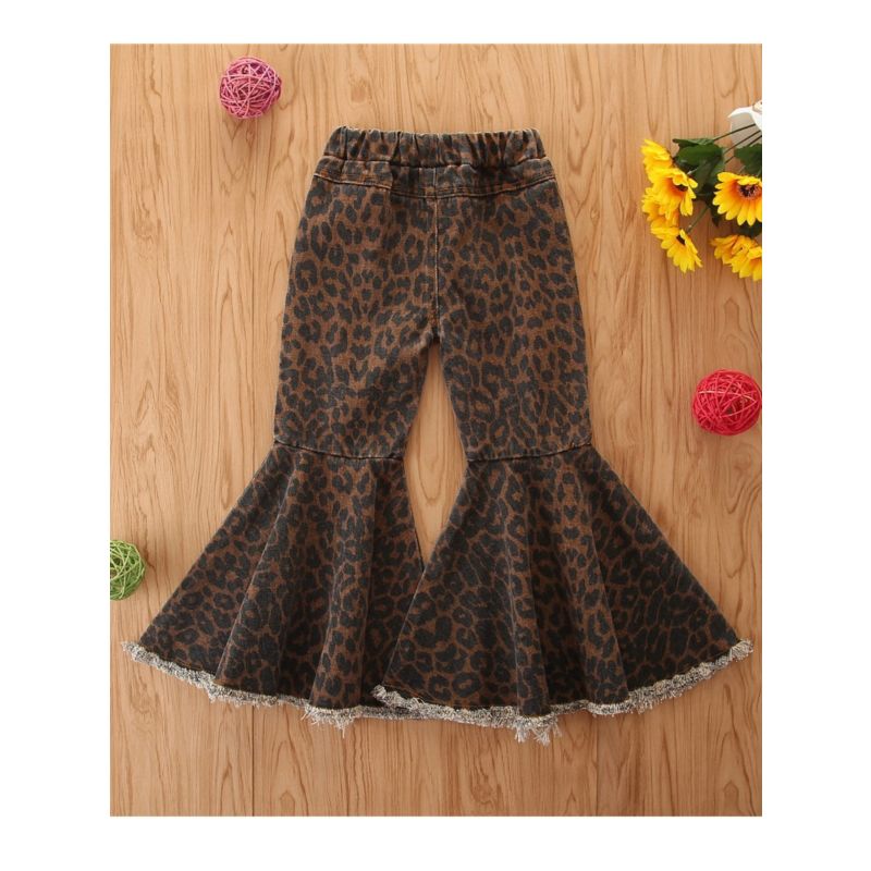Wholesale Little Girl Leopard Print Ripped Flared Pants