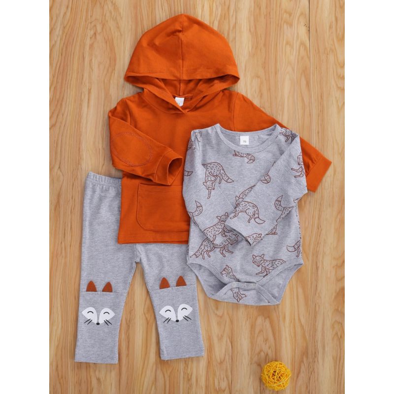 Wholesale 3 Pcs Baby Boy Fox Set Hoodie Top & Bodysuit