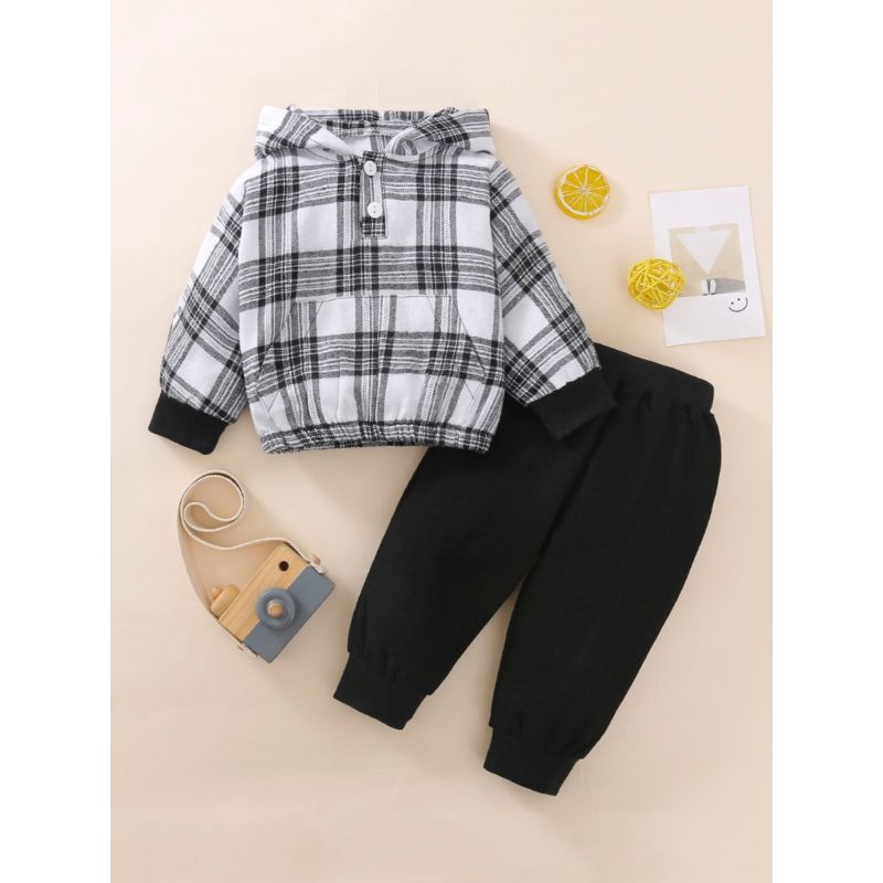 Wholesale 2 Pieces Baby Boy Set Plaid Hoodie And Trouse