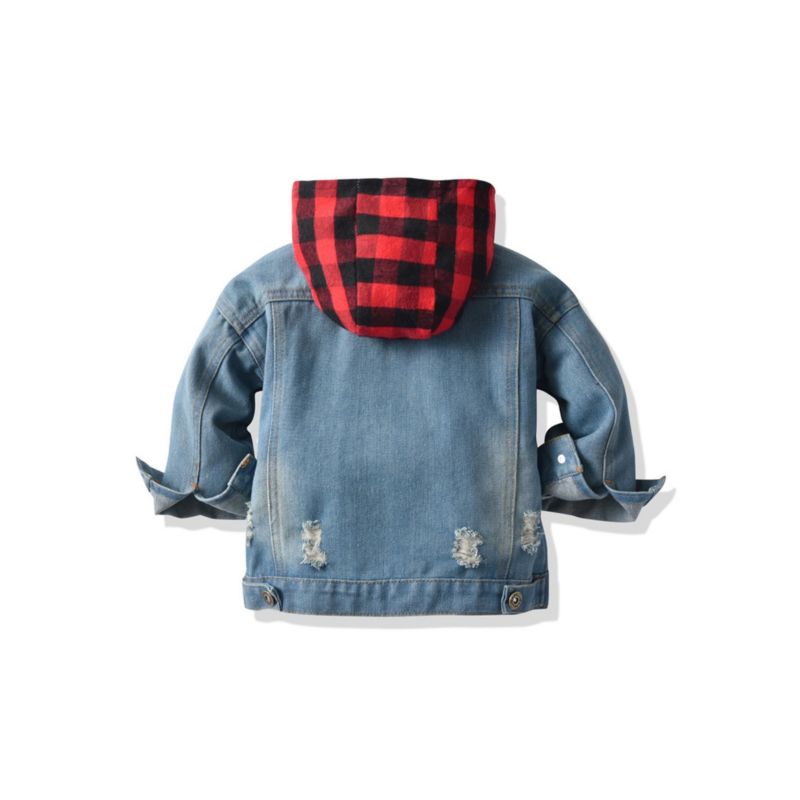 Wholesale Kid Boy Plaid Hoodie Denim Jacket Little Boys