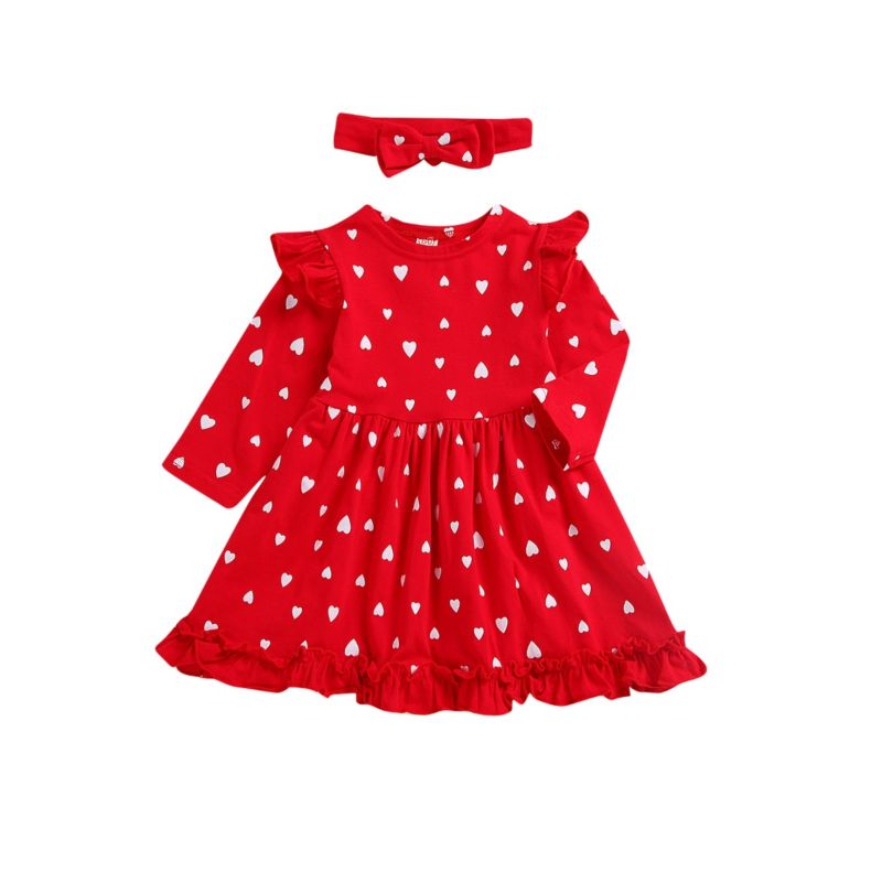 Wholesale 2 Pieces Kid Girl Love Heart Red Dress Matchi