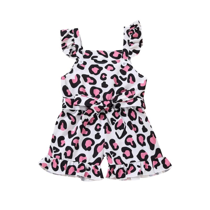 Wholesale Baby Girl Leopard Print Belted Strap Romper 2