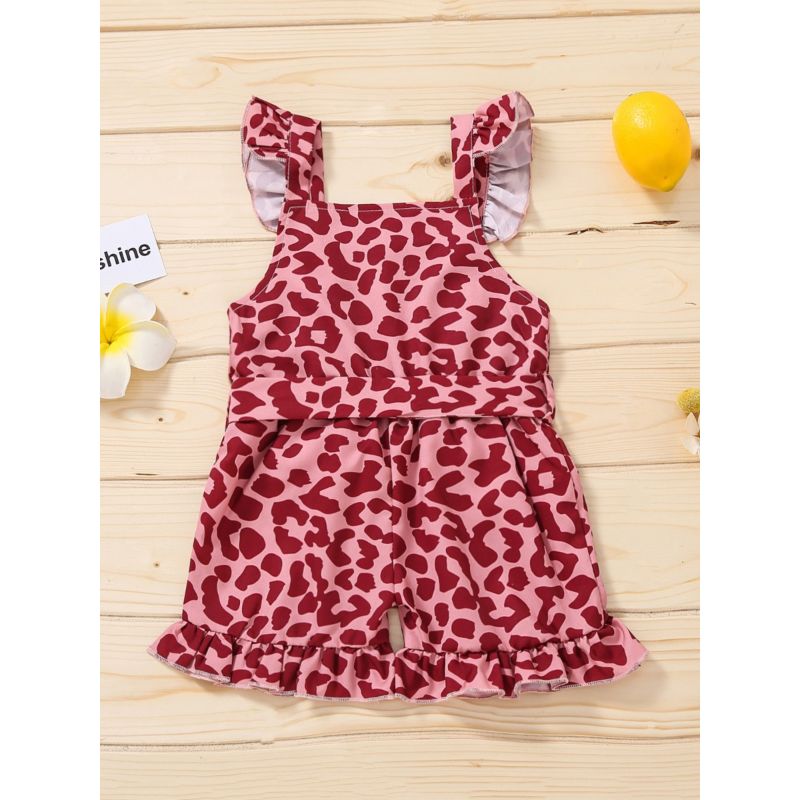 Wholesale Baby Girl Leopard Print Belted Strap Romper 2