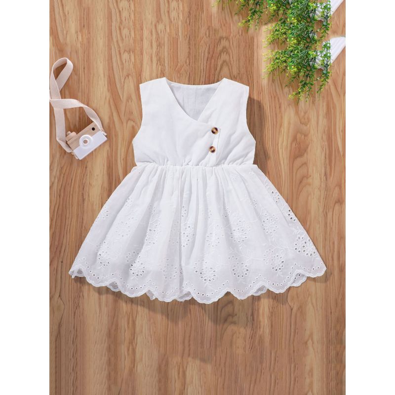 Wholesale Baby Girl Button Decor White Dress 210114059
