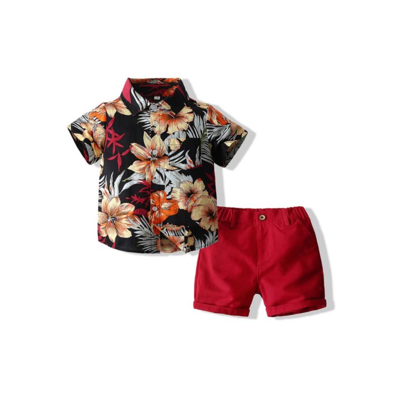 Wholesale Two Piece Kid Boy Flower Print Shirt And Shor