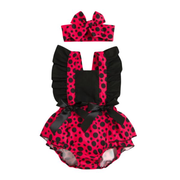 Polka Dot Colorblock Baby Girl Bodysuits And Headband 21103138