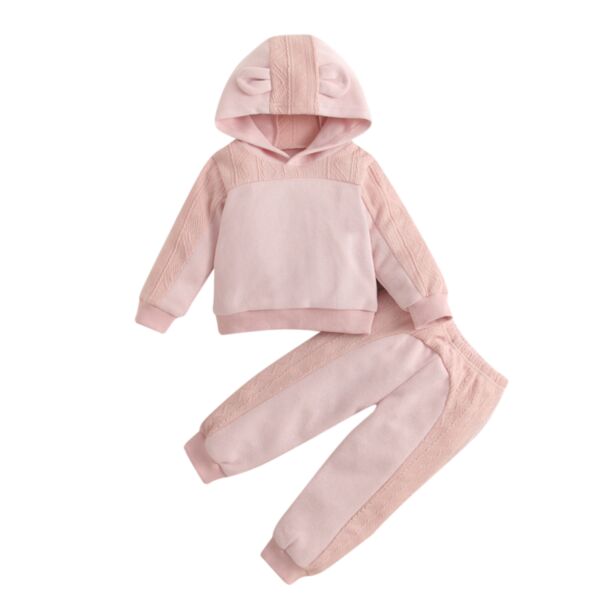 Ear Hooded Pink Hoodie And Pants Baby Girl Outfit Sets 21110783