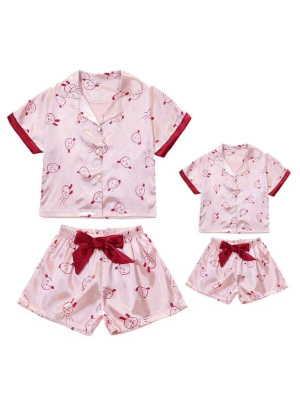 Mommy and Me Two-piece Cartoon Homewear Set 