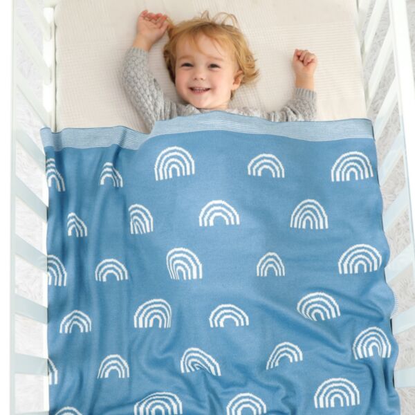 Baby Swaddling Rainbow Print Knitted Blanket Wholesale Accessories KCLV385114953 blue