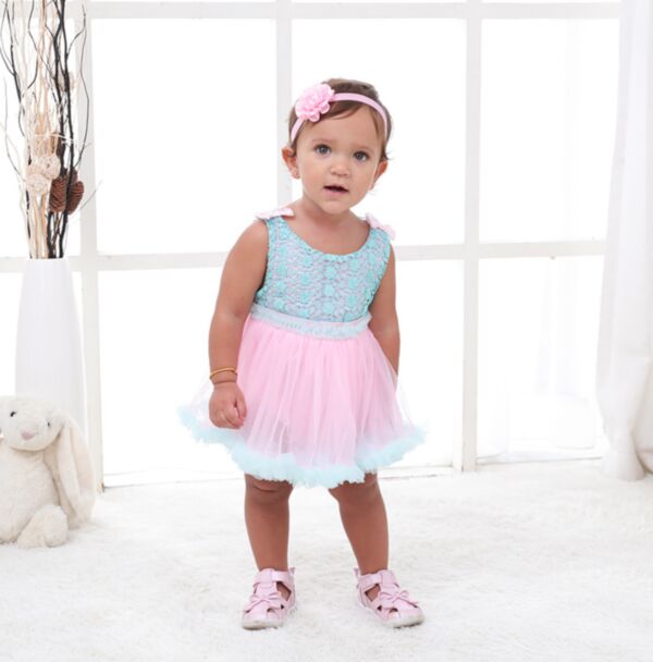 2-Piece Cute Baby Girl Lace Romper Dress Matching Headband