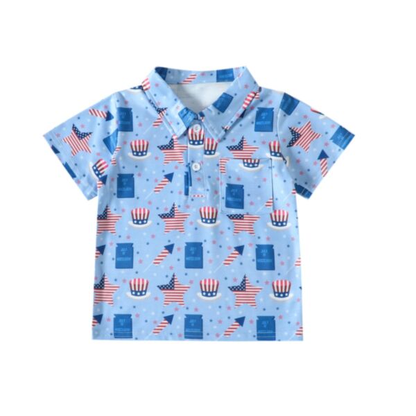 9M-4Y Toddler Boys Independence Day Star Hat Print Lapel Polo Shirt Wholesale Boys Clothes V3823033000181