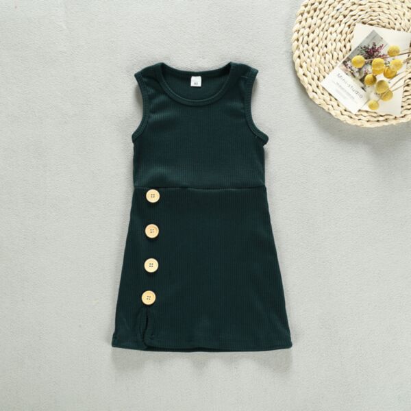 9M-3Y Baby Girl Casual Sleeveless Solid Color Button Basic Dress wholesale baby clothing V5923032100063