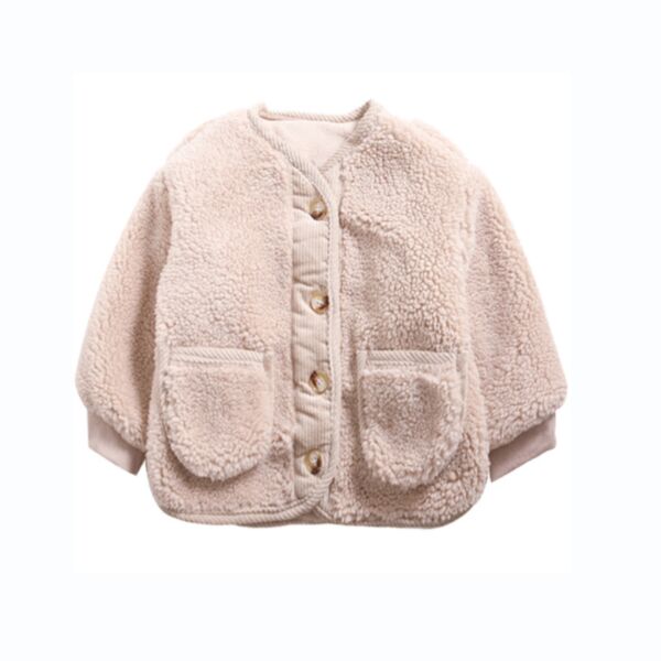 9M-7Y Toddler Unisex Lamb Wool Padded Coat Fur Fluffy V-Neck Jacket Coat Fleece Winter Warm Overcoat Wholesale Childrens Clothing KCV600558