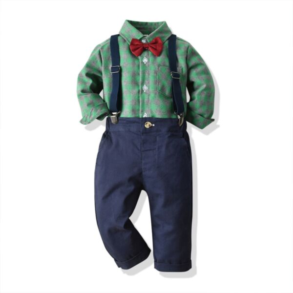6M-6Y Toddler Boys Suit Sets Plaid Shirts & Suspender Pants Wholesale Boys Clothing V3823031400054